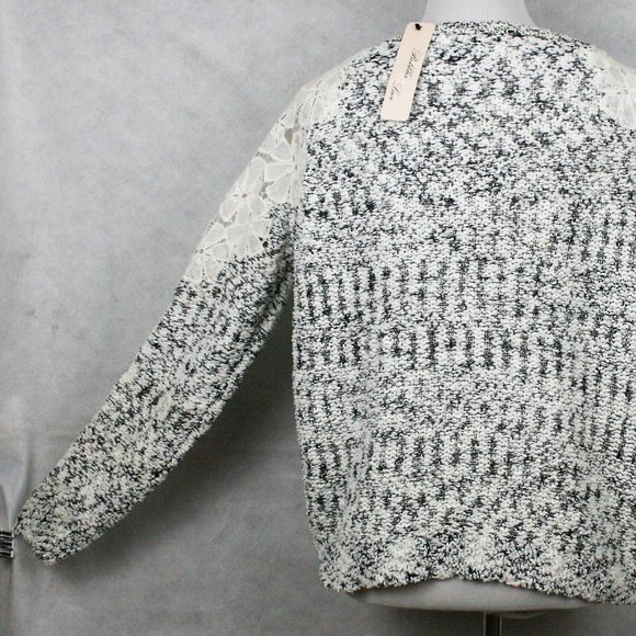 Lush Bobbles & Lace Mottled Black & White Polyester Blend Sweater SZ L NWT - Picture 6 of 11